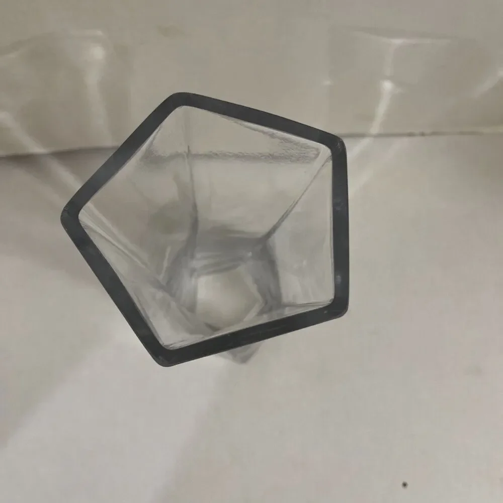 Vintage Glass Vase Twisted Hexagon Flare Top 9.25 In Heavy Glass Clear Elegant A